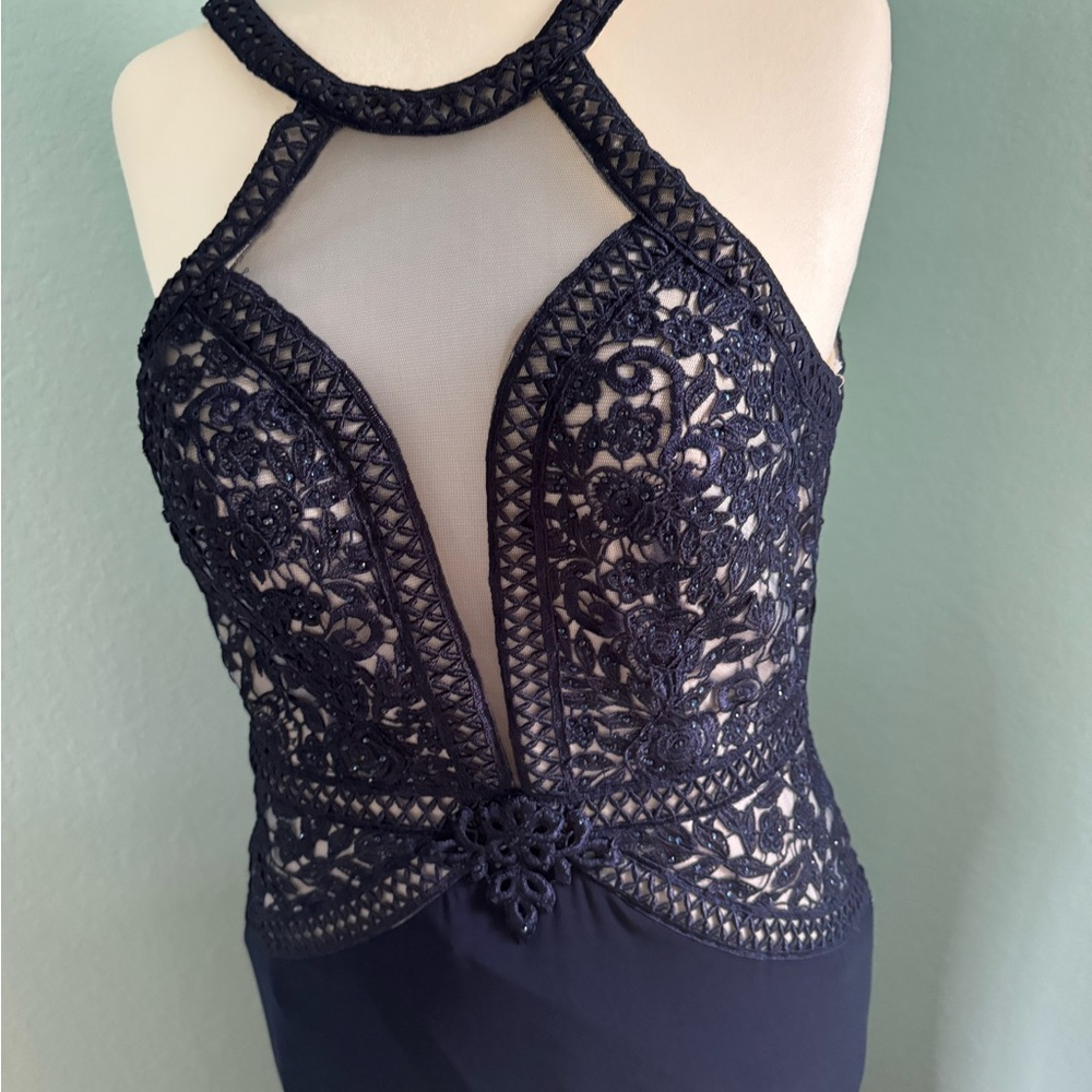 Navy Blue Sequin Embellished Sheath Dress